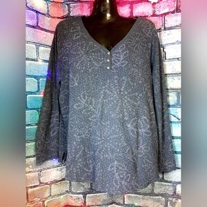 Women's Blue Waffle Textured Top 0X(14W)